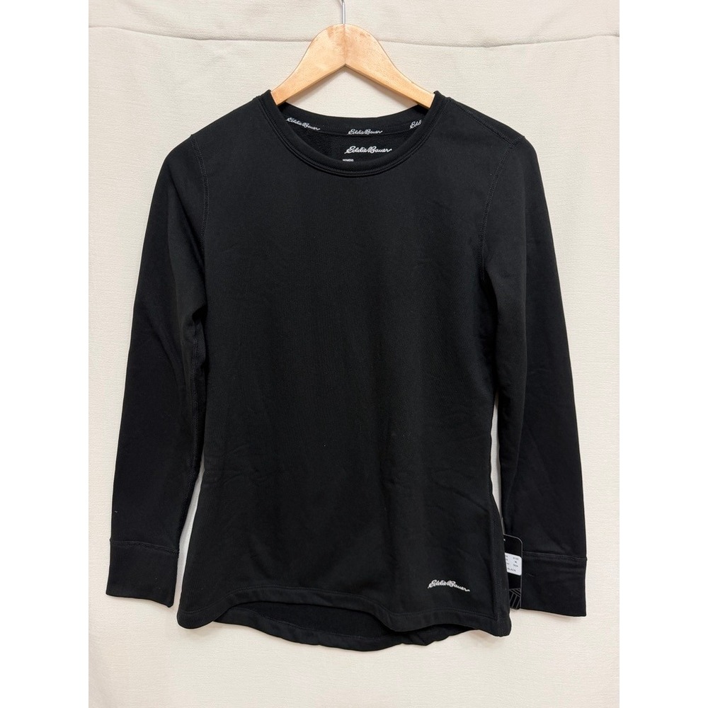 Eddie Bauer Womens Black Base Layer Long Sleeve Fleece Lined Top Medium NWT